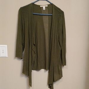 Lightweight Olive Open-Front Women's Draped Cardigan